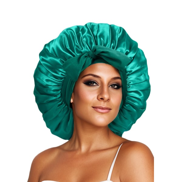 Satin Bonnet Silkes Bonnet För Sömn Dubbelskiktad Satin Fodrad Hår Bonnet Med Slips Bonnets För Kvinnor Naturligt Lockigt Hår Green