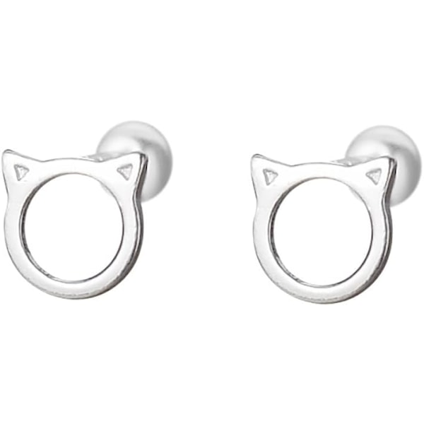 Söta Kattunge Små Mini Örhängen för Kvinnor Tonårsflickor Brosk 925 Sterling Silver Djur Husdjur Tragus Skruv Bak