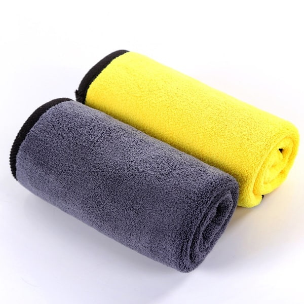 Tyk hurtigtørrende mikrofiber rengøringsklud til bilpolering og voksning (6-pak, 12 x 12 tommer) (grå-gul) 12
