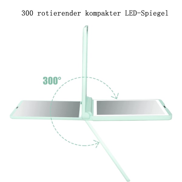 Vikbar fickspegel, LED USB handhållen spegel med 2x förstoring, 300° vikbar och 2-sidig magnetisk brytare, liten handspegel för resor