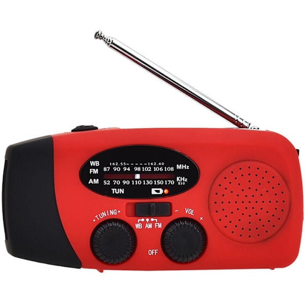 Kannettava radio lukuvalolla ja taskulampulla AM/FM aurinkoenergialla toimiva käsikampi taskuradio säävaroituksella ja varavirtalähteellä