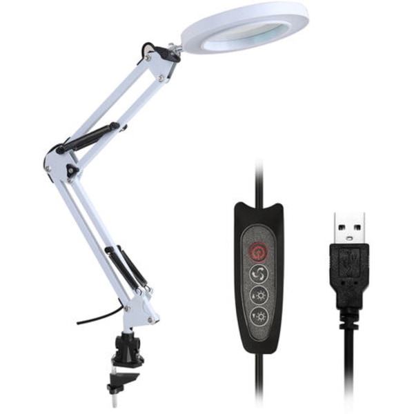 Förstoringslampa LED-förstoringslampa Fällbar skrivbordslampa Läslampa USB power , vit klämma - vit klämma