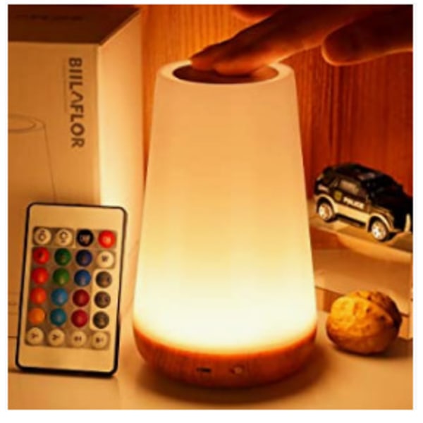 LED natlampe, sengelampe, farverig touch-natlampe, fjernbetjening