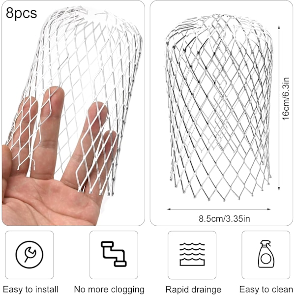 8-osainen alumiininen rännikappale, laajennettava suodatinsiivilä, metallirannansuojus, lehtien siivilä, rännin alasputken suojus, helppo asennus, sammal 8 Packs