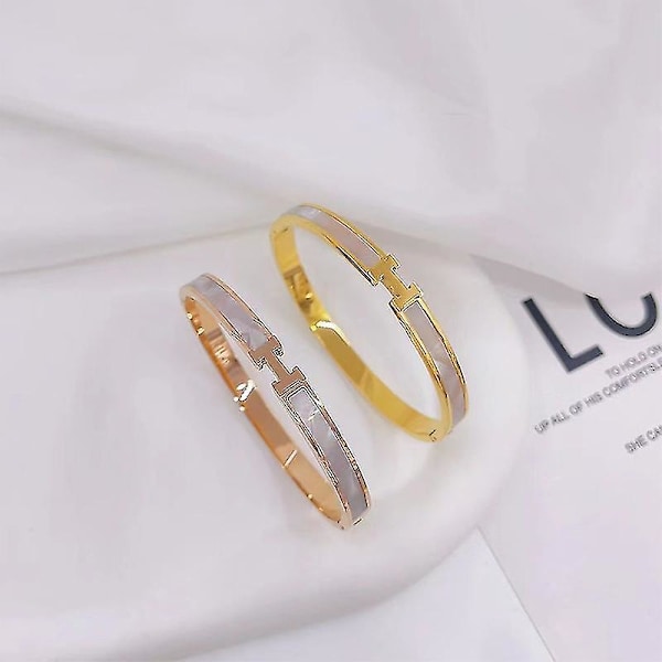 Stilfuldt titanium stål armbånd med bogstavet H - Letvægts luksuriøst skal armbånd smykke Rose Gold