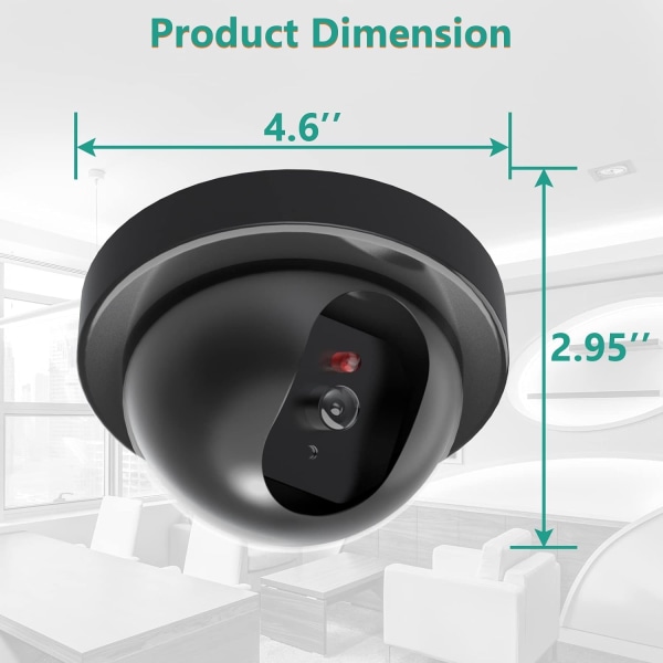 Dummy Fake Security CCTV Dome-kamera med blinkende rødt LED-lys med sikkerhetsadvarselsklistremerker (SD-2), 2-pakning, svart