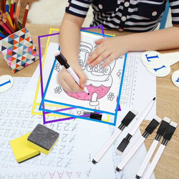 20 hvide whiteboard tusser - Sorte whiteboard tusser med viskelæder, fin spids whiteboard tus til børn (sort)