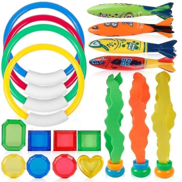 19th Pool Diving Toy Set For Kids Summer Underwater Pool Diving Ring Torpedo Seaweed Pool Toy null none