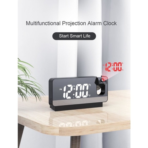 Väckarklocka med Projektor - LED Stor Skärm Smart Väckarklocka - Temperatur- och Luftfuktighetsprojektion Liten Väckarklocka