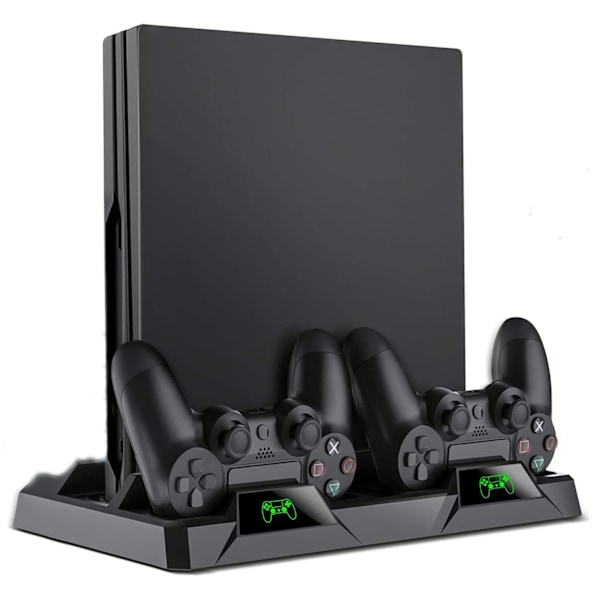 PS4-pystysuora teline, All-in-One PS4 -pystysuora telineen pidike tuuletin Playstation 4 Pro/Slimille, PS4-ohjaimen latausasema