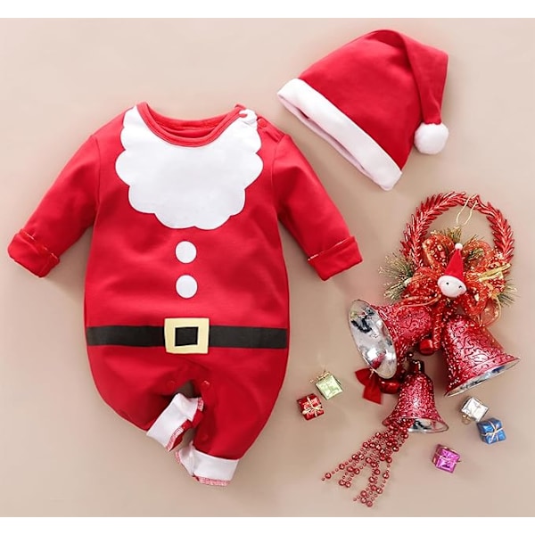 Babyjente Santa Claus Kostyme 1. Jul Outfit med Hatt Størrelse 0-24 Måneder Rød Red 90