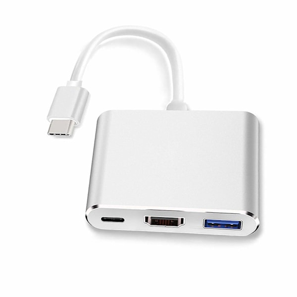 USB-C till HDMI Adapter (Stödjer 4K/30Hz) - 3-i-1 Typ-C Konverteringskabel - för MacBook Pro 2017/2018, MacBook och andra USB 3.0 Typ-C enheter