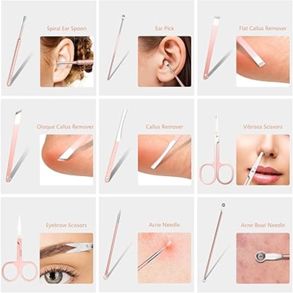 Manikyr Pedikyr Kit, 18 Delars Professionellt Set, Rostfritt Stål Nagelbandsklippare, Manikyr Pedikyr Kit med Resefodral och Utsökt Hem (