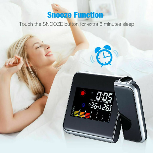 LCD väckarklocka Radiostyrd klocka LED Radiostyrd väckarklocka Snooze-alarm Bordsklocka med projektion