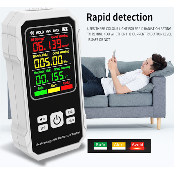 Multifunktionel Elektromagnetisk Strålingsdetektor Elektrisk Feltstyrke Tester Magnetisk Feltstyrke Tester RF Effekt Detektionsenhed med Alarm