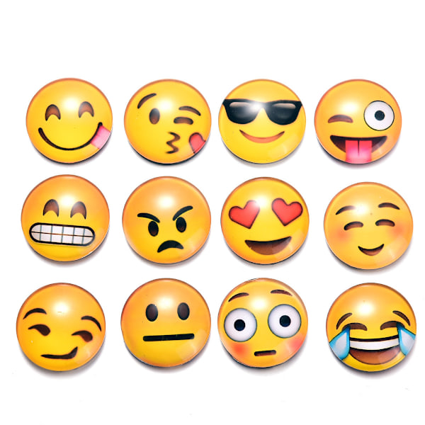 Emoji-magneter, 12 stk 3D Glass Smile Kjøleskapsmagneter Sterk Lim