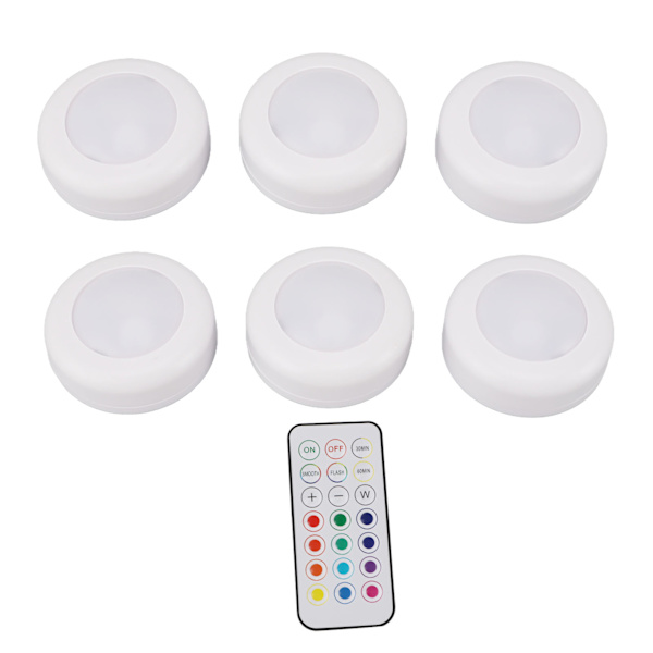 St LED Puck Lampor med Fjärrkontroll Dimbar Cirkulär Lampa för Under Skåp Garderob Bänkbelysning Vit