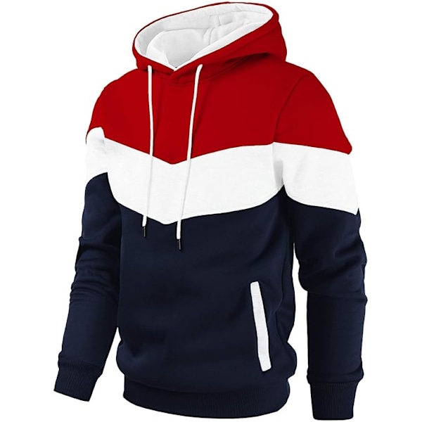 Herrar Färgblock Pullover Fleece Hoodie Långärmad Casual Sweatshirt med Fickor (XS) XS