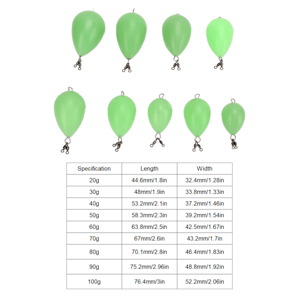9 stk. lysende fiskeflåd PP ægformet kastehjælpemiddel fiskeflåd kasteagn fisketilbehør til natfiskeri