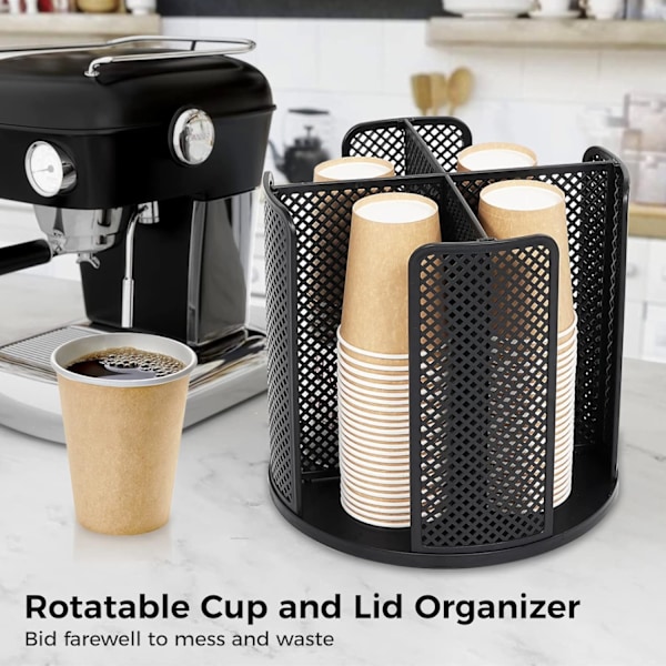 Drejelig Kop- og Låg-Organiserer med 4 Rum, Kaffe Kop Dispenser