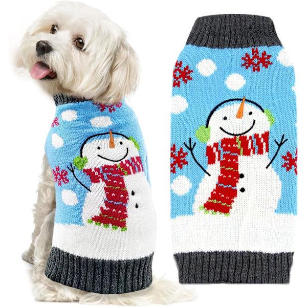 Pet Christmas Dog Sweaters Snowman Printed Puppy Christmas Outfits Winter Warm Turtleneck Jumpers Puppy Knitted Clothes Cat Clothes (XS, Blue Snowman)