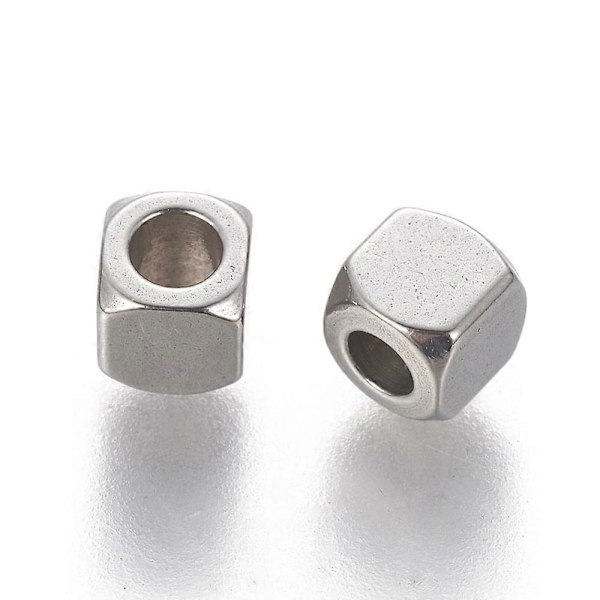 30 stk. 304 Rustfrit Stål Afstandsperler Kube Rustfrit Stål Farve 4x4x4mm Hul: 2mm