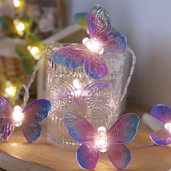 20 LED Butterfly Strings, 3 Meter Batteridrevne Lilla Sommerfugl Lys for Hjem Innendørs Utendørs Hage Bryllupsfest Feriedekorasjon