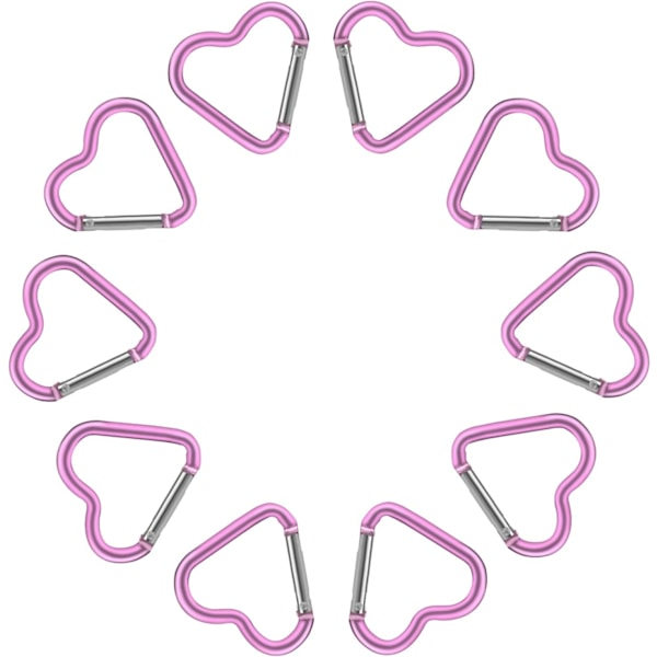 10 pinke hjerteformede karabinhager, hjerteformet nøgleringskarabinhage