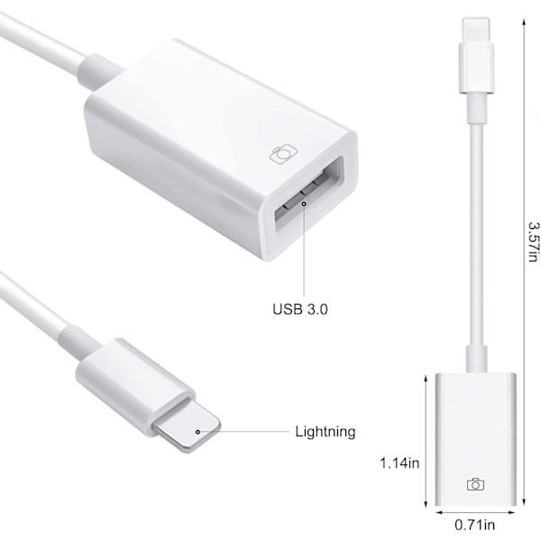 USB-adapter för iPhone till USB iOS OTG-kabel för iPhone iPad, USB-kameraadapter för iPhone, stöder {DH}