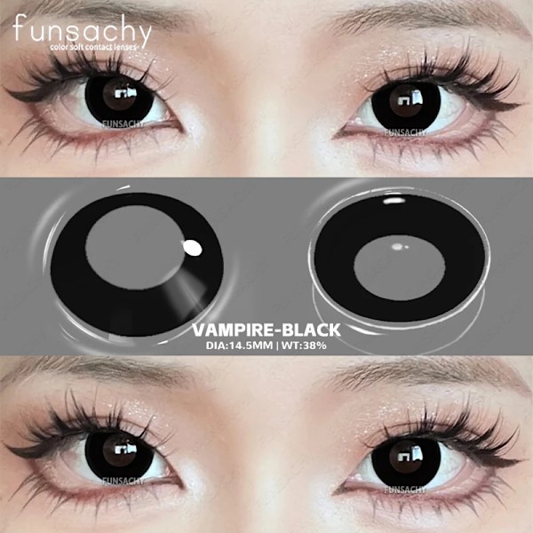 Funsachy Cosplay Blinde Sorte Linser Anime Hvide Øjne Farvelinser Halloween Vampyr Linser Kosmetiske Farverige Multi Kontaktlinser Røde Linser VAMPYR-SORT VAMPIRE-BLACK