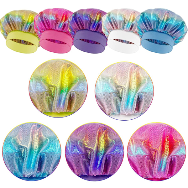 5-pack glänsande satin slöja för kvinnor, mjuk satin sovmössa