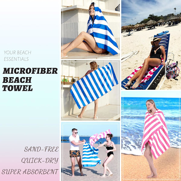 Ekstra stor mikrofiber strandhåndklæde - Lyseblåt strandhåndklæde Hurtigtørrende, perfekt til strand/pool/liggestole