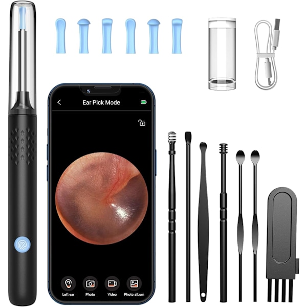 Earwax Removal Camera Ear Cleaner, Wireless 360° Visible Ear Camera with WiFi, Ear Picking Cleaning Kit for Ear, Nose, Skin