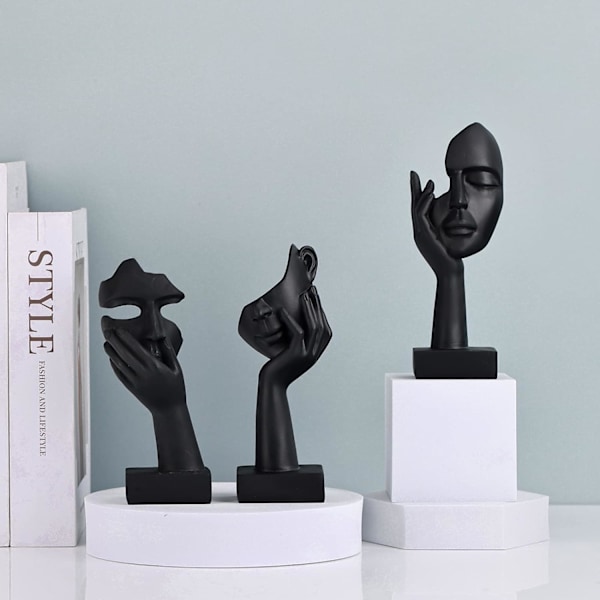 Sort Hjem Dekoration Accent Kunst Kvinde Ansigt Statue Samlerobjekt Statue til Moderne Hjem Stue Bogreol Sort Skrivebordsindretning 3-delt Sæt