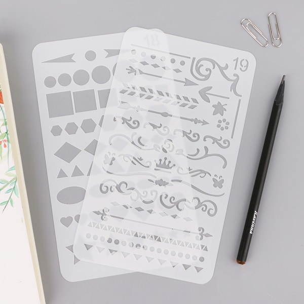 Bullet Journal Stencil Sæt med 20 DIY Tegneskabeloner Håndværksprojekter Dekoration til Begyndere Begyndere Lær at Tegne【YD】