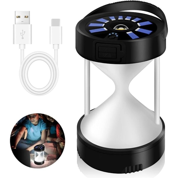 USB-C Ladattava LED Aurinko Camping Valo Akun Ilmaisimella - Magneettinen Maakiinnitys Ulkoiluun, SOS-Hätätilanteisiin [Energialuokka A+]