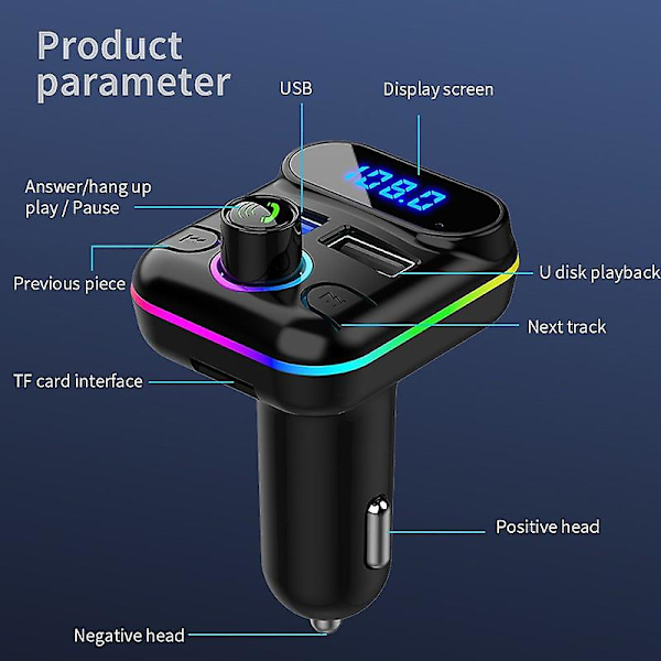 Bil Bluetooth 5.0 FM-sender Hurtig USB Biloplader MP3-afspiller Trådløst Håndfrit Bilsæt