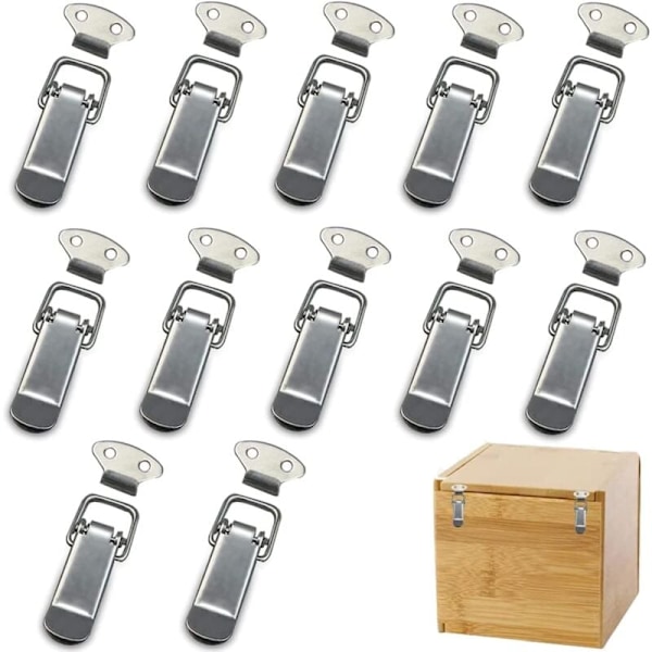 12 Stycken Huvlås, Spärrar, Fjäderlås, Växellås Fjäderlås med Krok Rostfritt Stål Fjäderlås för Skåp, Låda, Byrå, Skåp