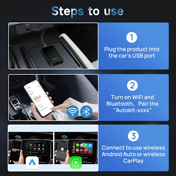 CarlinKit 5.0 Trådløs CarPlay Trådløs Android Auto Box 2.4G og 5.8Ghz WiFi BT Automatisk Tilkobling Plug and Play For kablede AA CP Biler