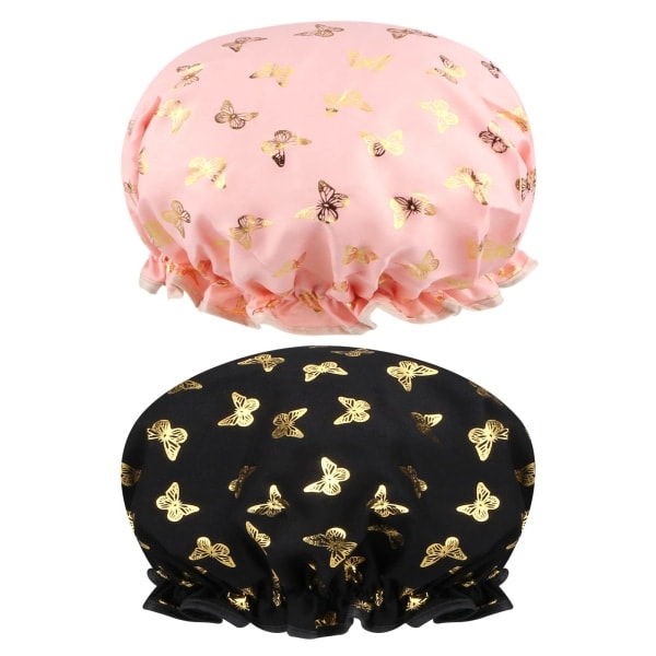 2pcs Cap Elastic Band Waterproof Swimming Cap Double Layers Reusable With Ruffle Edge Covering Ears For Girls Women