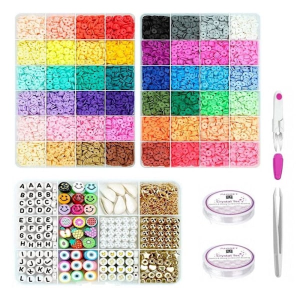 Lerpärlor / Heishi-pärlor Arona Kit - KREA DIY Smyckeskit med olika pärlor - 12000 st