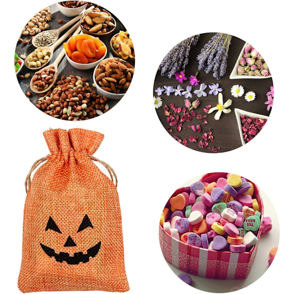 Jute Gaveposer med Dobbelte Jutesnore - Halloween Slikposer med Forskellige Mønstre - Pakke med 50{GKS}