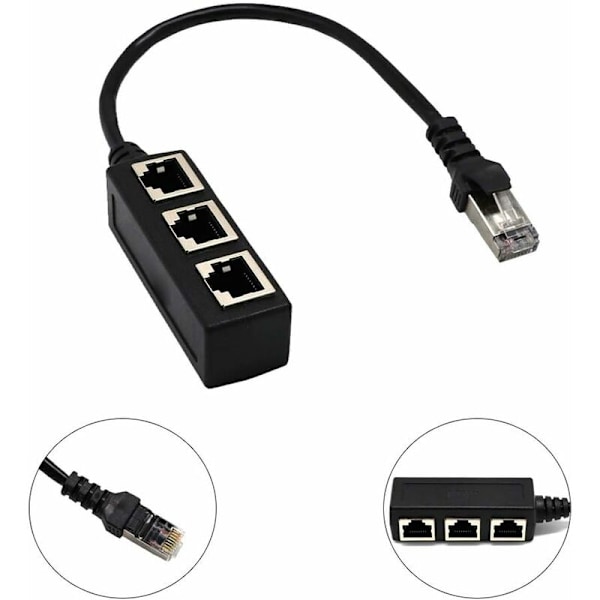 RJ45-nettverksadapter 1 til 3 porter Ethernet-adapterkabel Nettverkskabelsplitter