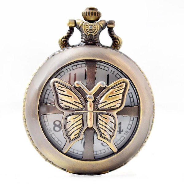 Butterfly Quartz Flip Pocket Watch genombruten Tudor tröja halsband