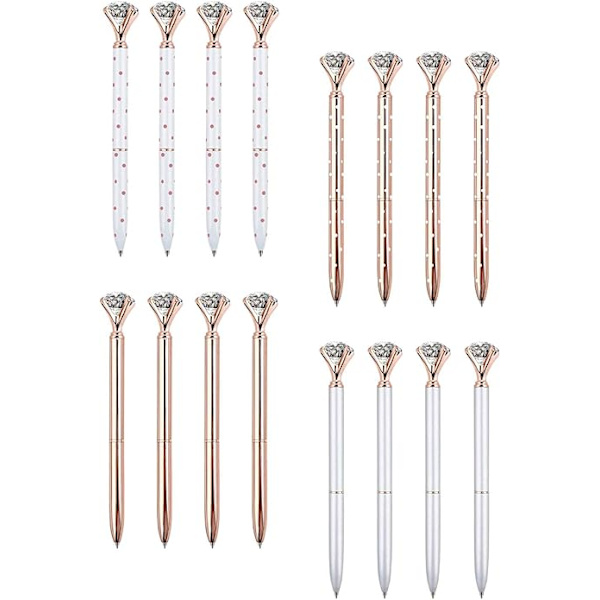 16 st Stora Kristall Diamant Kulspetspennor Bling Metall Kulspetspennor Kontorsmaterial, Roséguld/Silver/Vit med Rosa Prickar/Roséguld med Vit P