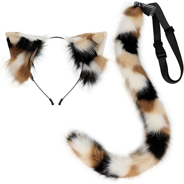 Kattöron och svansset realistiska päls kattöron flexibel böjbar kattsvans med inbyggd ram för cosplay Halloween festdekoration
