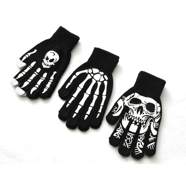 Halloween Tilbehør Lysende Handsker til Vinter Håndvarmere Anti-Slip Gyser Handske Skelet Grimace Vanter Unisex Hold Varme Handsker