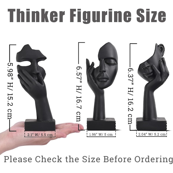 Sort Hjem Dekoration Accent Kunst Kvinde Ansigt Statue Samlerobjekt Statue til Moderne Hjem Stue Bogreol Sort Skrivebordsindretning 3-delt Sæt