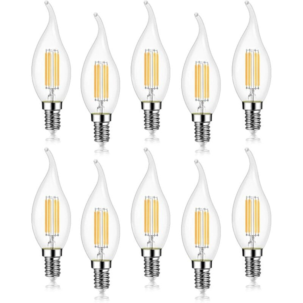 10 stycken 4W LED-lampa E14 470LM flamlampa kallvit 6000K, ej dimbar, 360° spridningsvinkel
