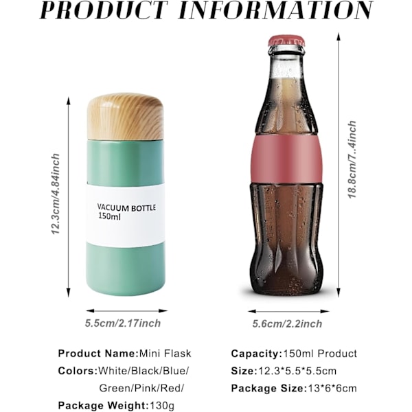 150ML Liten Termosflaska för Mjölk Kaffe Te, Mini Termosflaska för Varma & Kalla Drycker, 304 Rostfritt Stål Liten Vattenflaska, Bärbar Vakuumflaska Oath
